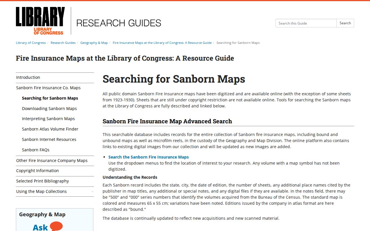 Washington previous residents Sanborn map research gap